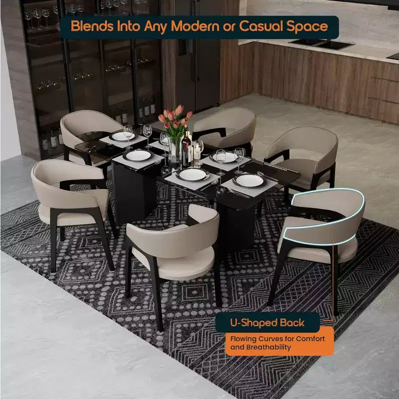 LeisureMod Cali U-Shaped Dining Arm Chairs, Set of 2, Leather Upholstery with Open-Back Design for Modern Kitchen, Dining Room, Cafe, Bistro