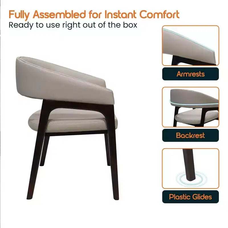 LeisureMod Cali U-Shaped Dining Arm Chairs, Set of 2, Leather Upholstery with Open-Back Design for Modern Kitchen, Dining Room, Cafe, Bistro