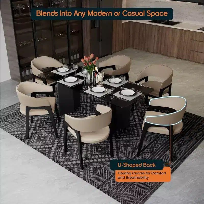 LeisureMod Cali U-Shaped Dining Arm Chairs, Set of 2, Leather Upholstery with Open-Back Design for Modern Kitchen, Dining Room, Cafe, Bistro