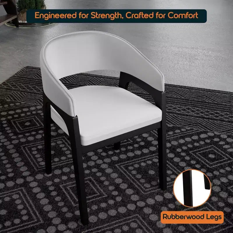 LeisureMod Cali U-Shaped Dining Arm Chairs, Set of 2, Leather Upholstery with Open-Back Design for Modern Kitchen, Dining Room, Cafe, Bistro