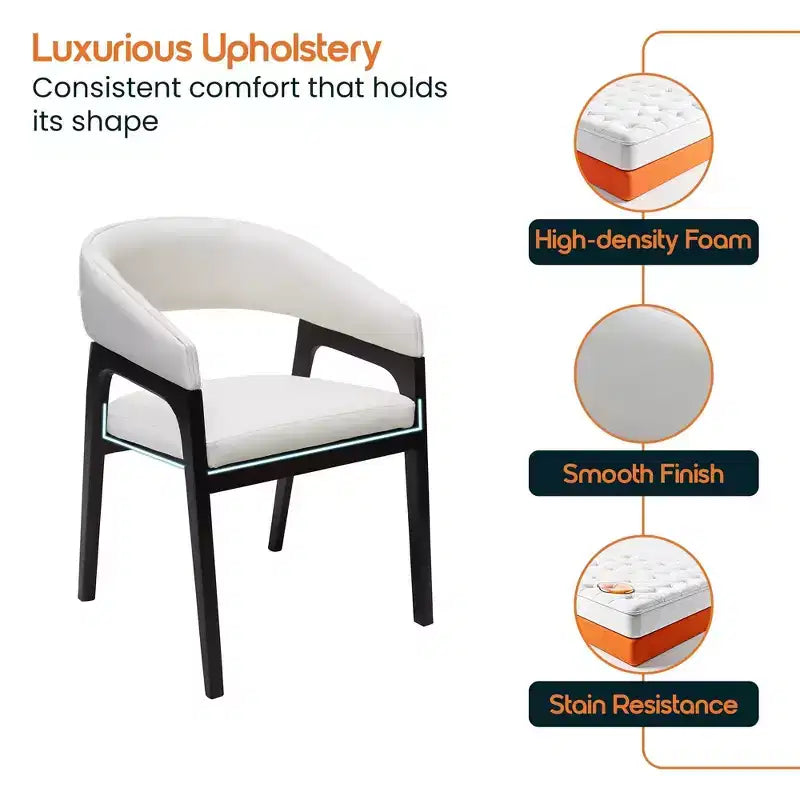 LeisureMod Cali U-Shaped Dining Arm Chairs, Set of 2, Leather Upholstery with Open-Back Design for Modern Kitchen, Dining Room, Cafe, Bistro