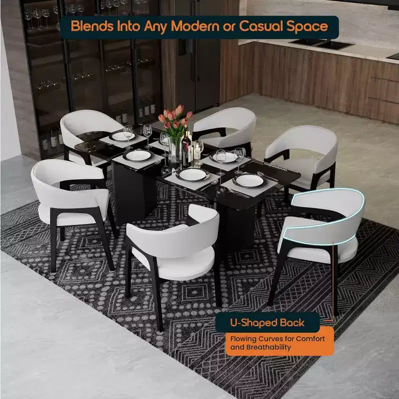 LeisureMod Cali U-Shaped Dining Arm Chairs, Set of 2, Leather Upholstery with Open-Back Design for Modern Kitchen, Dining Room, Cafe, Bistro