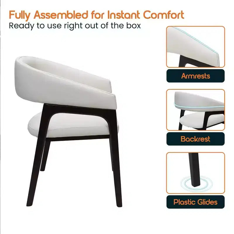 LeisureMod Cali U-Shaped Dining Arm Chairs, Set of 2, Leather Upholstery with Open-Back Design for Modern Kitchen, Dining Room, Cafe, Bistro