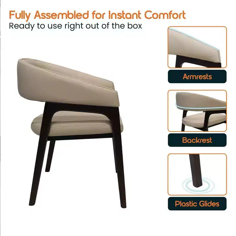 LeisureMod Cali U-Shaped Dining Arm Chairs, Set of 2, Leather Upholstery with Open-Back Design for Modern Kitchen, Dining Room, Cafe, Bistro