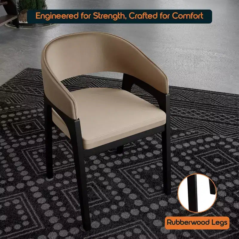 LeisureMod Cali U-Shaped Dining Arm Chairs, Set of 2, Leather Upholstery with Open-Back Design for Modern Kitchen, Dining Room, Cafe, Bistro