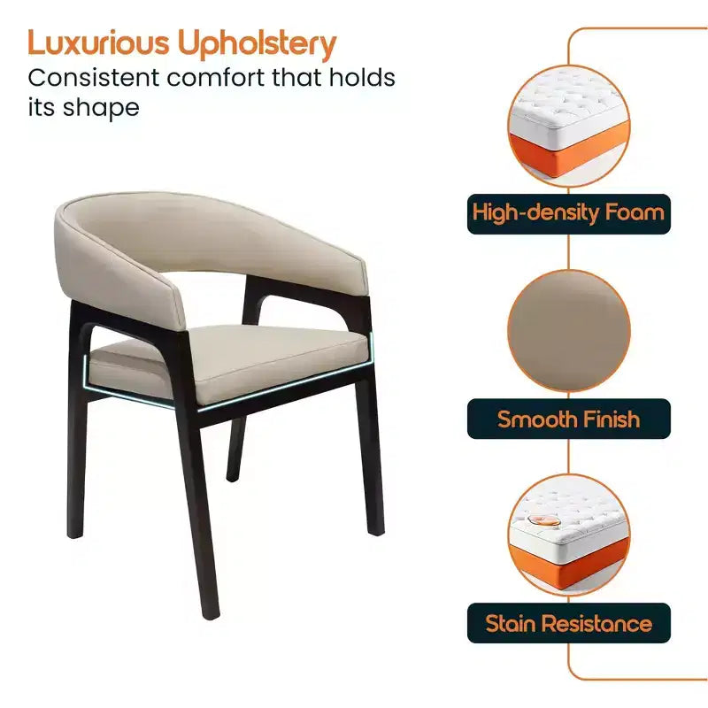 LeisureMod Cali U-Shaped Dining Arm Chairs, Set of 2, Leather Upholstery with Open-Back Design for Modern Kitchen, Dining Room, Cafe, Bistro