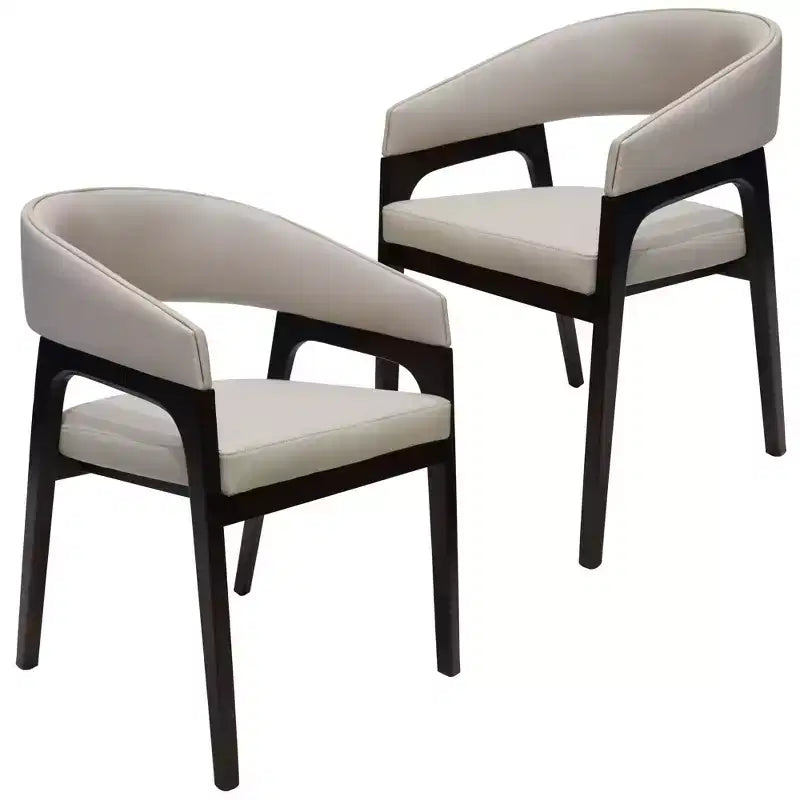LeisureMod Cali U-Shaped Dining Arm Chairs, Set of 2, Leather Upholstery with Open-Back Design for Modern Kitchen, Dining Room, Cafe, Bistro