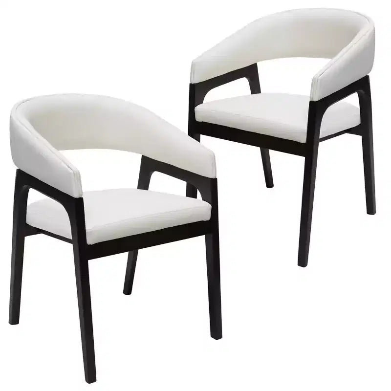 LeisureMod Cali U-Shaped Dining Arm Chairs, Set of 2, Leather Upholstery with Open-Back Design for Modern Kitchen, Dining Room, Cafe, Bistro