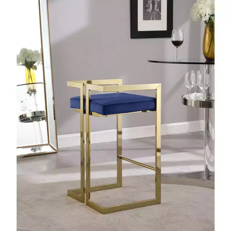 Meridian Furniture,Ezra Navy Velvet Stool, Set of 2