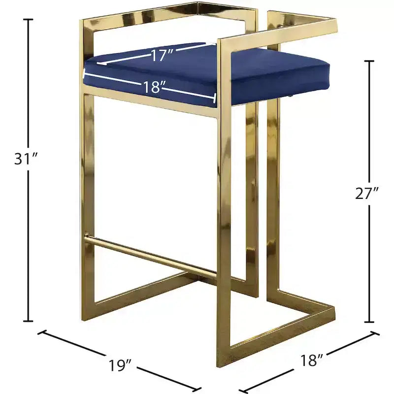 Meridian Furniture,Ezra Navy Velvet Stool, Set of 2