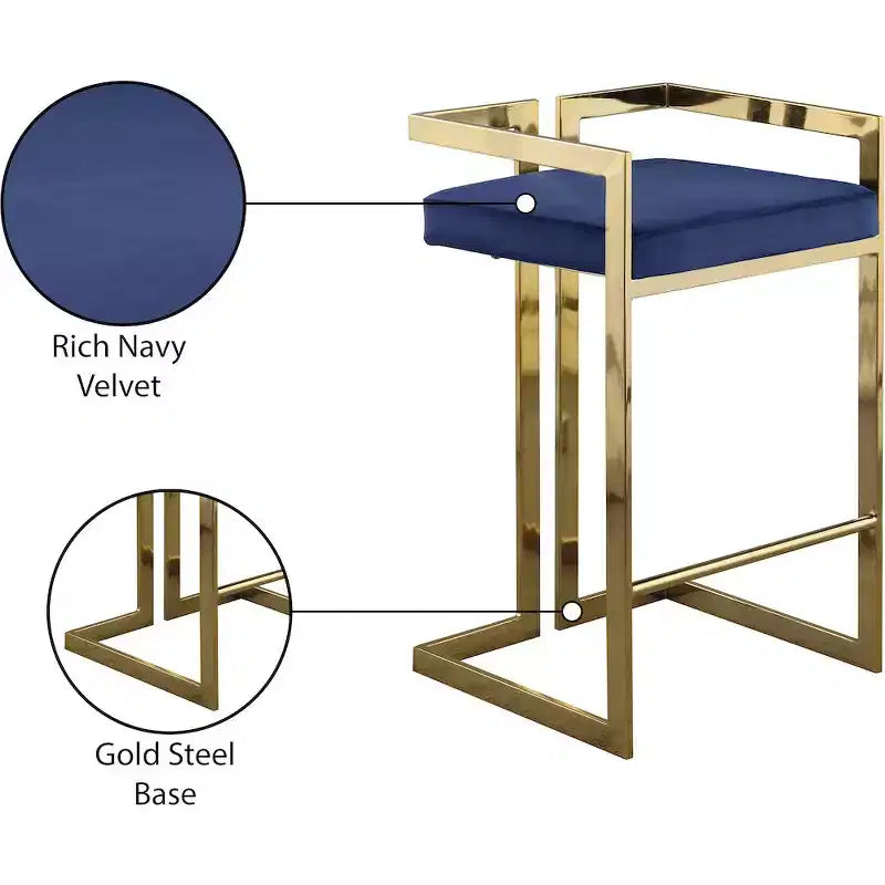 Meridian Furniture,Ezra Navy Velvet Stool, Set of 2