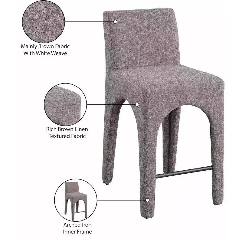 Meridian Furniture,Gramercy Brown Linen Textured Fabric Stool