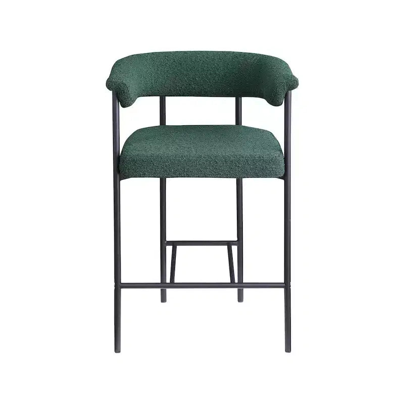 Meridian Furniture,Malin Green Boucle Fabric Counter Stool, Set of 2