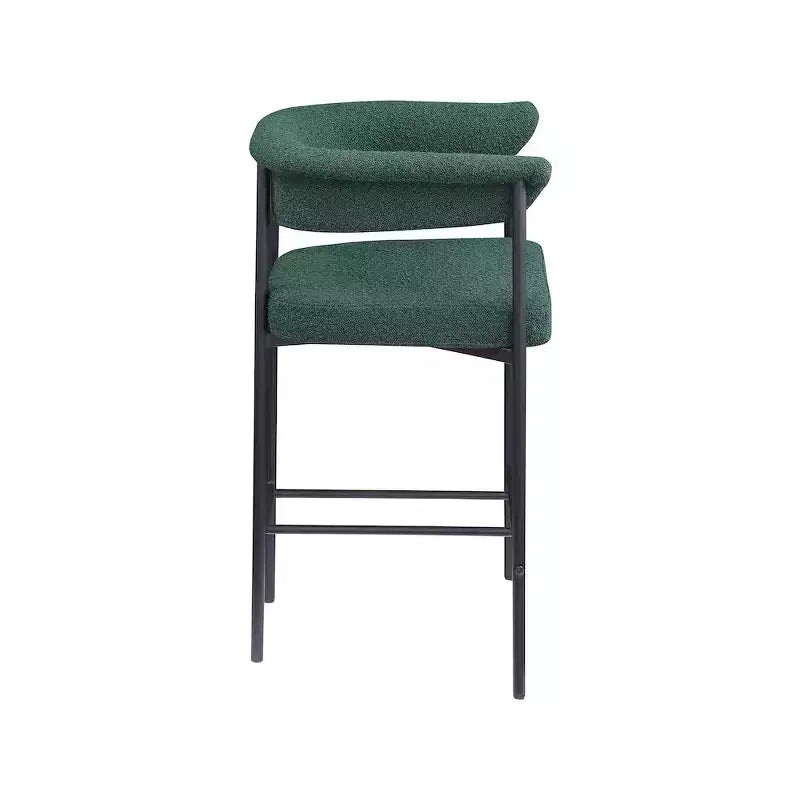 Meridian Furniture,Malin Green Boucle Fabric Counter Stool, Set of 2
