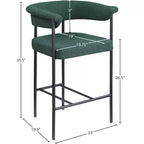 Meridian Furniture,Malin Green Boucle Fabric Counter Stool, Set of 2