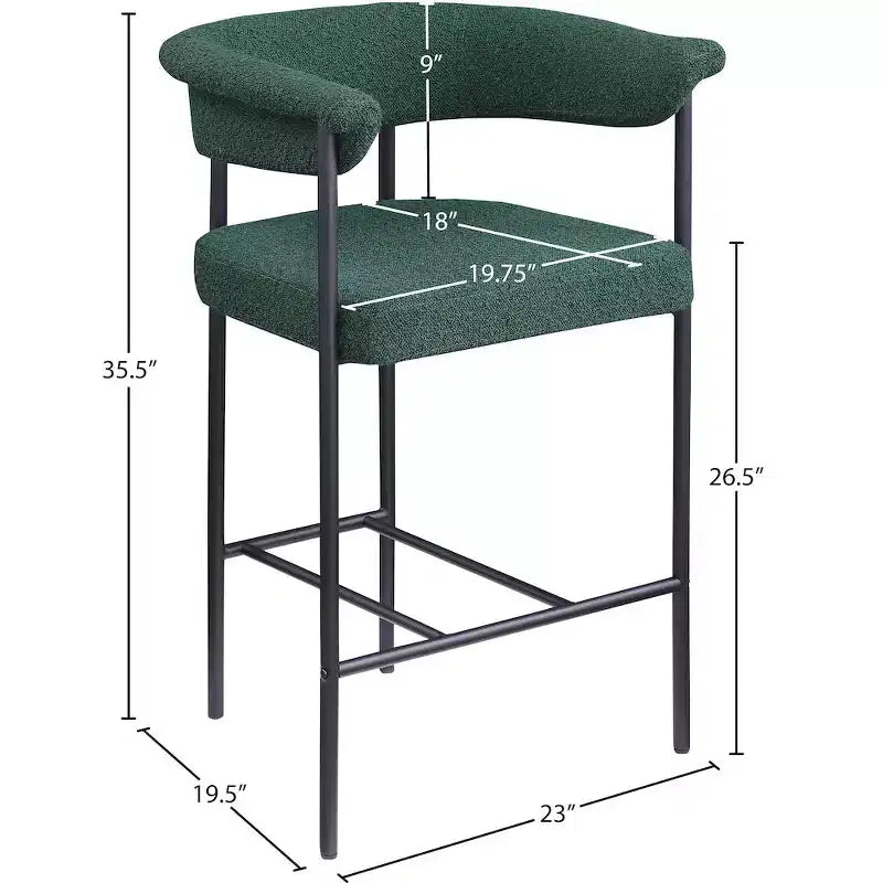 Meridian Furniture,Malin Green Boucle Fabric Counter Stool, Set of 2