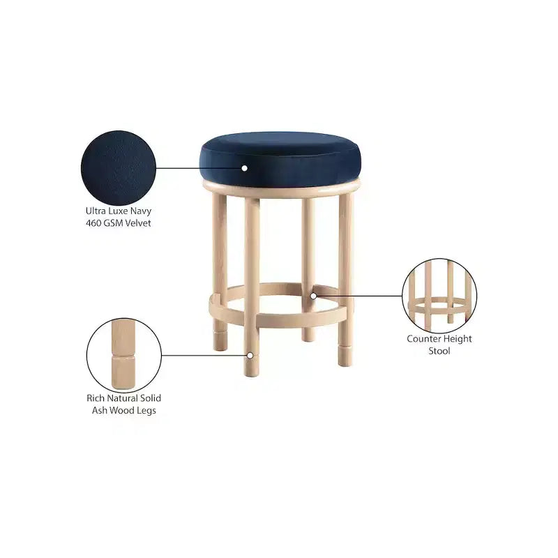 Meridian Furniture,Monette Navy Velvet Counter Stool