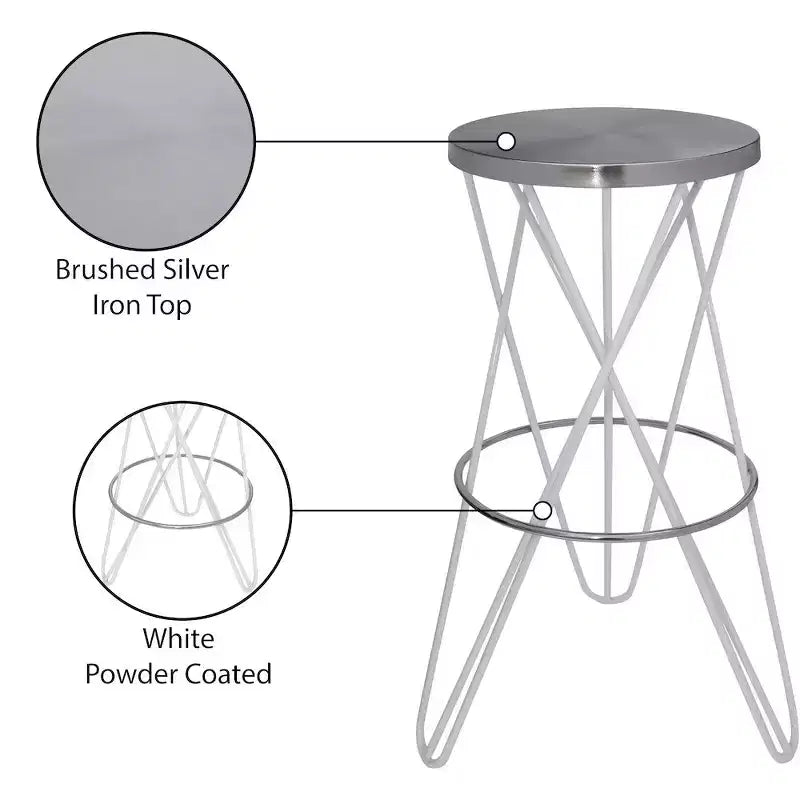Meridian Furniture,Mercury White Iron Bar Stool
