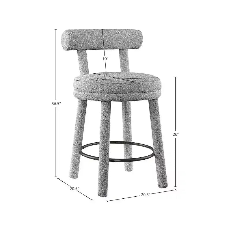 Meridian Furniture,Parlor Grey Boucle Fabric Stool, Set of 2