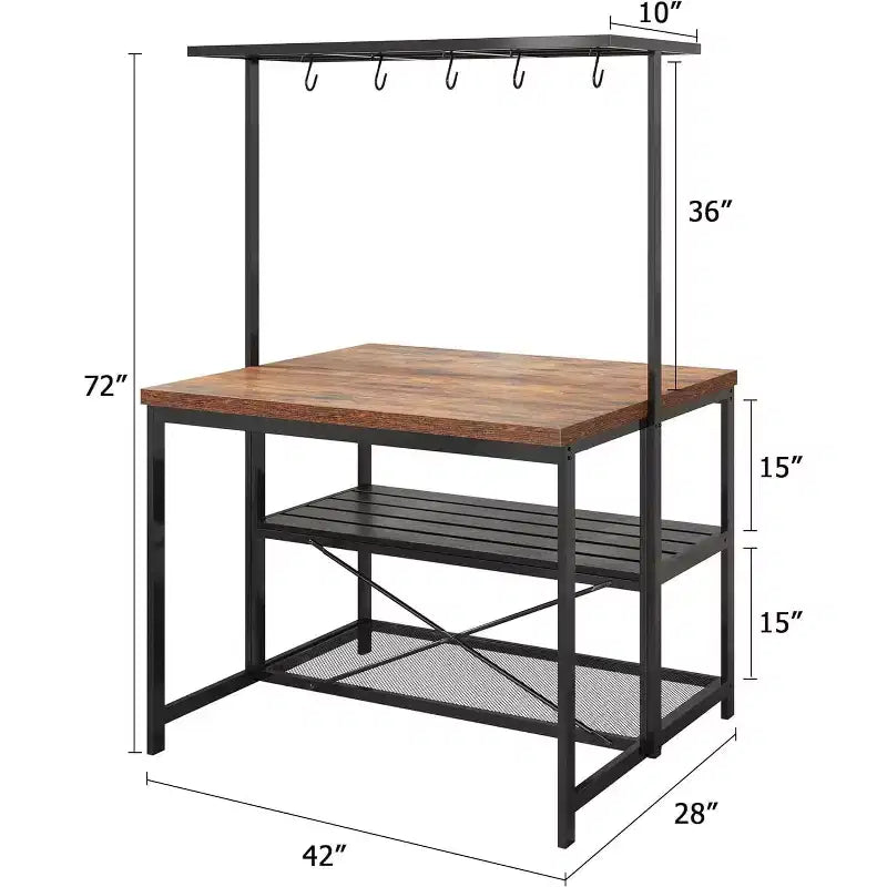 TROPOW Large Kitchen Island Bakers Rack Microwave Oven Stand Kitchen Shelf with 3 Tier Storage, Metal Coffee Bar Table, for Dining Living Room