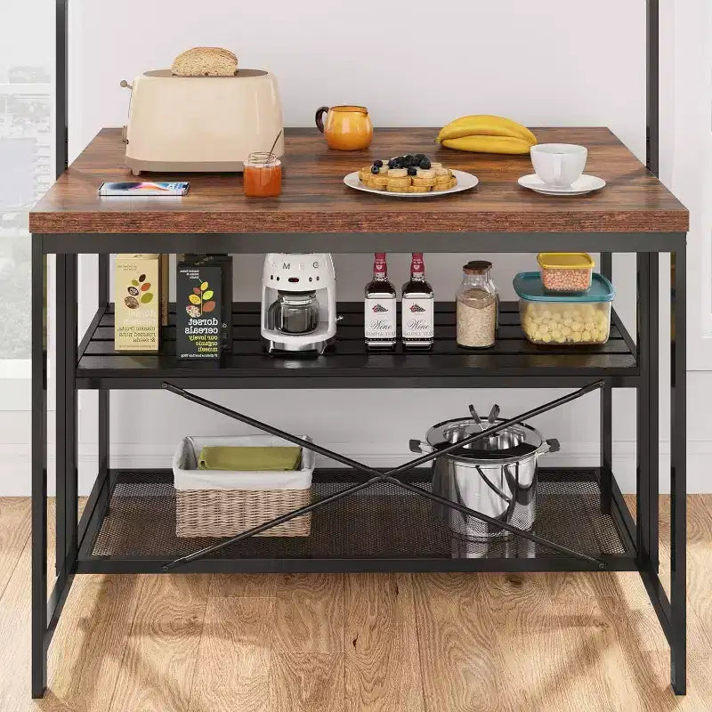 TROPOW Large Kitchen Island Bakers Rack Microwave Oven Stand Kitchen Shelf with 3 Tier Storage, Metal Coffee Bar Table, for Dining Living Room