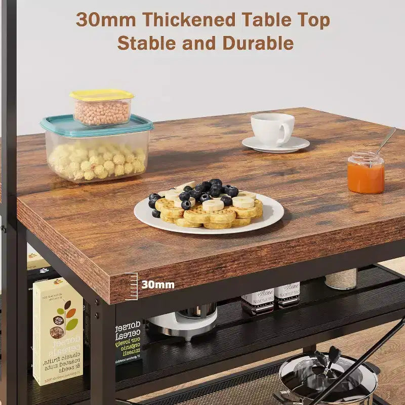 TROPOW Large Kitchen Island Bakers Rack Microwave Oven Stand Kitchen Shelf with 3 Tier Storage, Metal Coffee Bar Table, for Dining Living Room
