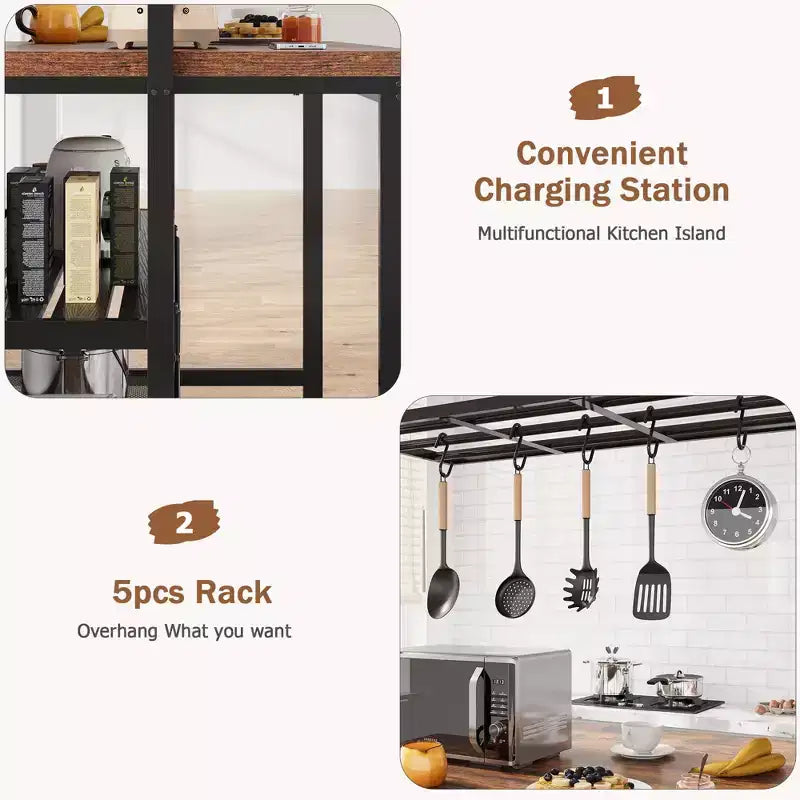 TROPOW Large Kitchen Island Bakers Rack Microwave Oven Stand Kitchen Shelf with 3 Tier Storage, Metal Coffee Bar Table, for Dining Living Room