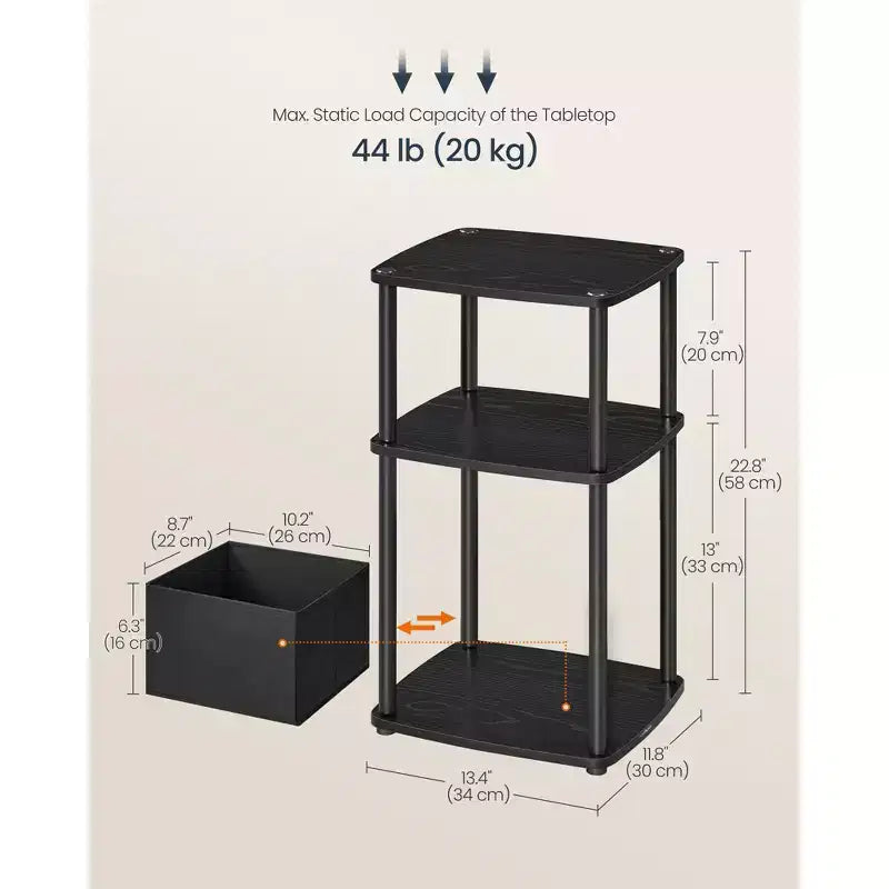 3-Tier End Table with Fabric Basket, Steel Frame Nightstand, Toolless Assembly Storage Side Table for Bedroom, Living Room, Modern Design