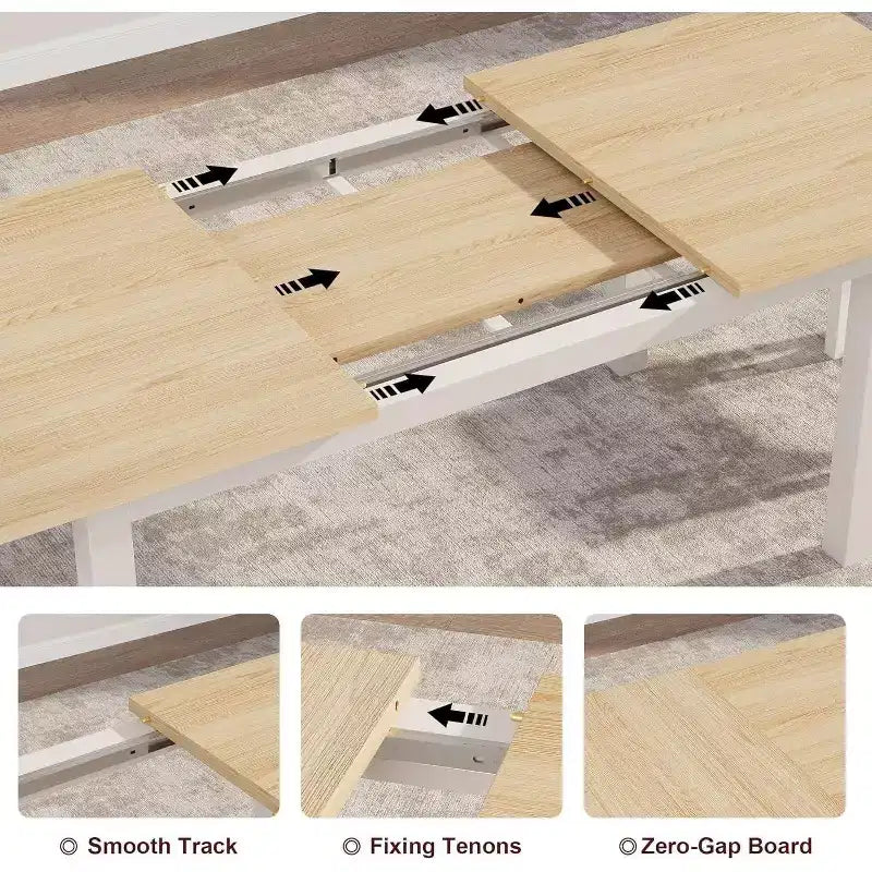 CuisinSmart Dining Table, 63 Large Extendable Dining Room Table, Kitchen Table (Only Table)