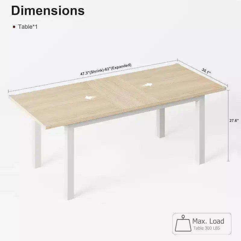 CuisinSmart Dining Table, 63 Large Extendable Dining Room Table, Kitchen Table (Only Table)