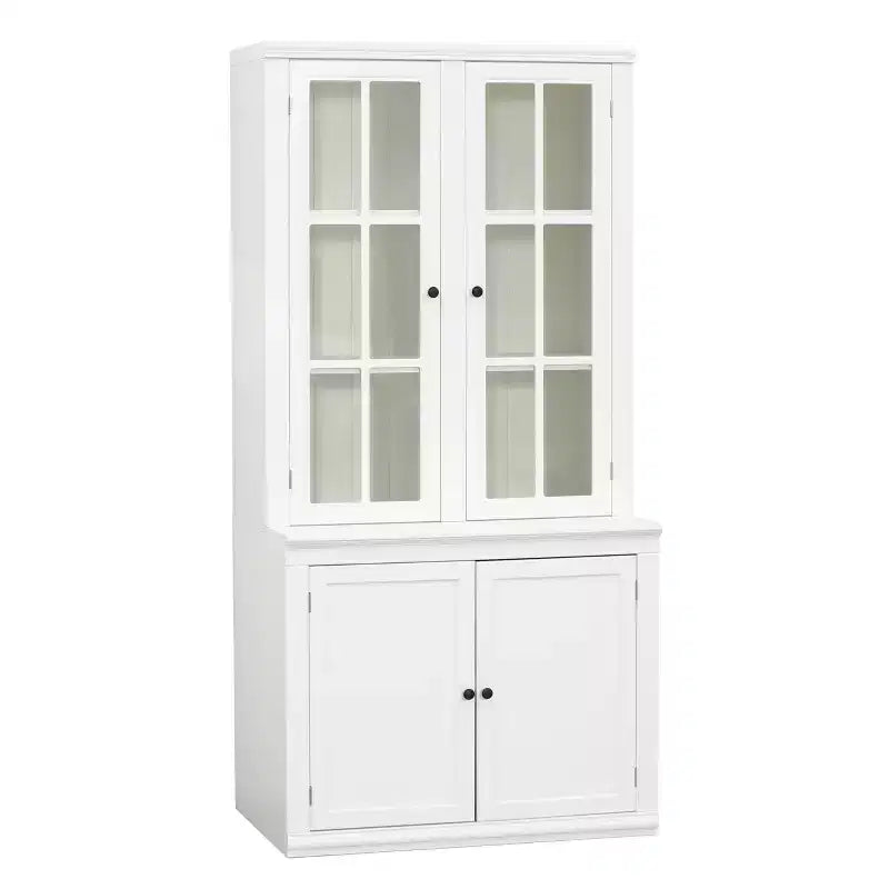 Merax Farmhouse-Inspired Freestanding Display Cabinet with Glass Doors & Storage