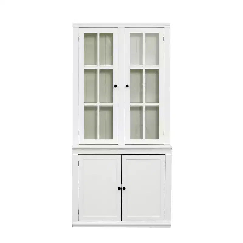 Merax Farmhouse-Inspired Freestanding Display Cabinet with Glass Doors & Storage