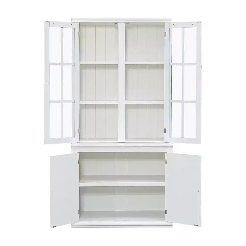 Merax Farmhouse-Inspired Freestanding Display Cabinet with Glass Doors & Storage