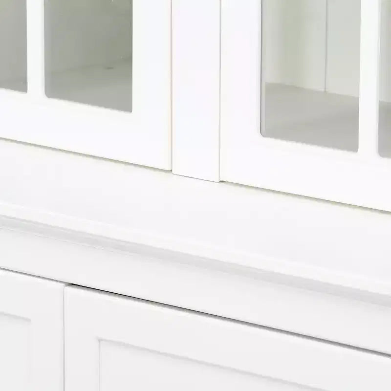 Merax Farmhouse-Inspired Freestanding Display Cabinet with Glass Doors & Storage