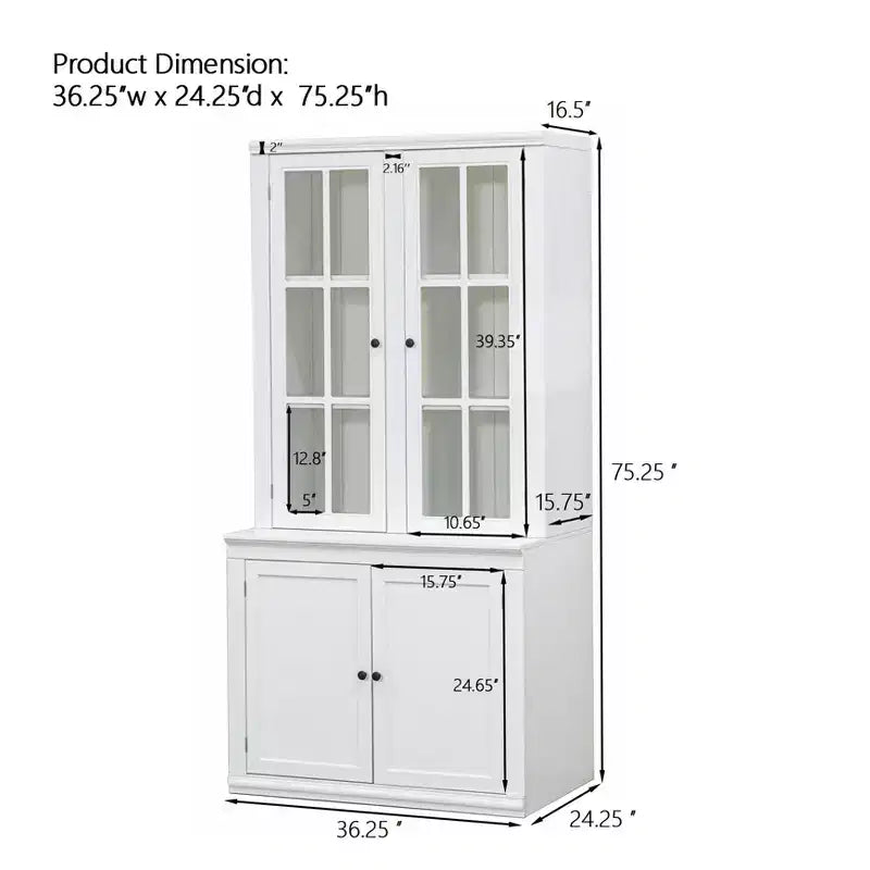 Merax Farmhouse-Inspired Freestanding Display Cabinet with Glass Doors & Storage