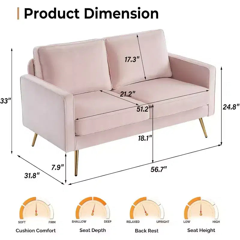 VINGLI 56 Modern Loveseat,Small Sofa Couch Deep Seat for Living Room,2-Seater Loveseat Sofa