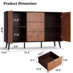 51.2 Sideboard Buffet Cabinet, Entryway Coffee Bar Cabinet with 3 Drawers, Wooden Media Console Table, Kitchen Pantry Cabinet for Living Room
