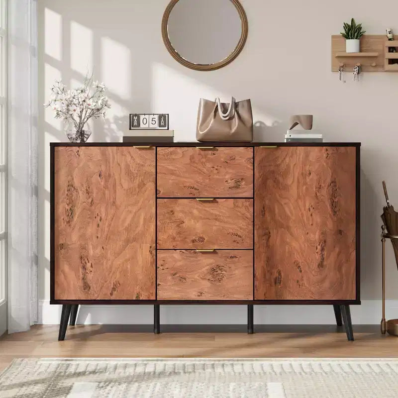 51.2 Sideboard Buffet Cabinet, Entryway Coffee Bar Cabinet with 3 Drawers, Wooden Media Console Table, Kitchen Pantry Cabinet for Living Room