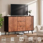 51.2 Sideboard Buffet Cabinet, Entryway Coffee Bar Cabinet with 3 Drawers, Wooden Media Console Table, Kitchen Pantry Cabinet for Living Room