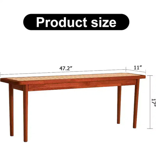 Acekool 47 Pure Wood Entryway Bench with Rattan Surface, Rounded Corners, Sturdy Frame for Living Room, Bedroom, Hallway, Walnut Finish