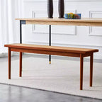 Acekool 47 Pure Wood Entryway Bench with Rattan Surface, Rounded Corners, Sturdy Frame for Living Room, Bedroom, Hallway, Walnut Finish