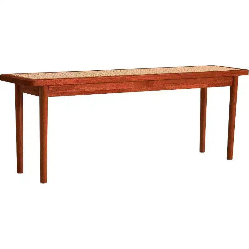 Acekool 47 Pure Wood Entryway Bench with Rattan Surface, Rounded Corners, Sturdy Frame for Living Room, Bedroom, Hallway, Walnut Finish