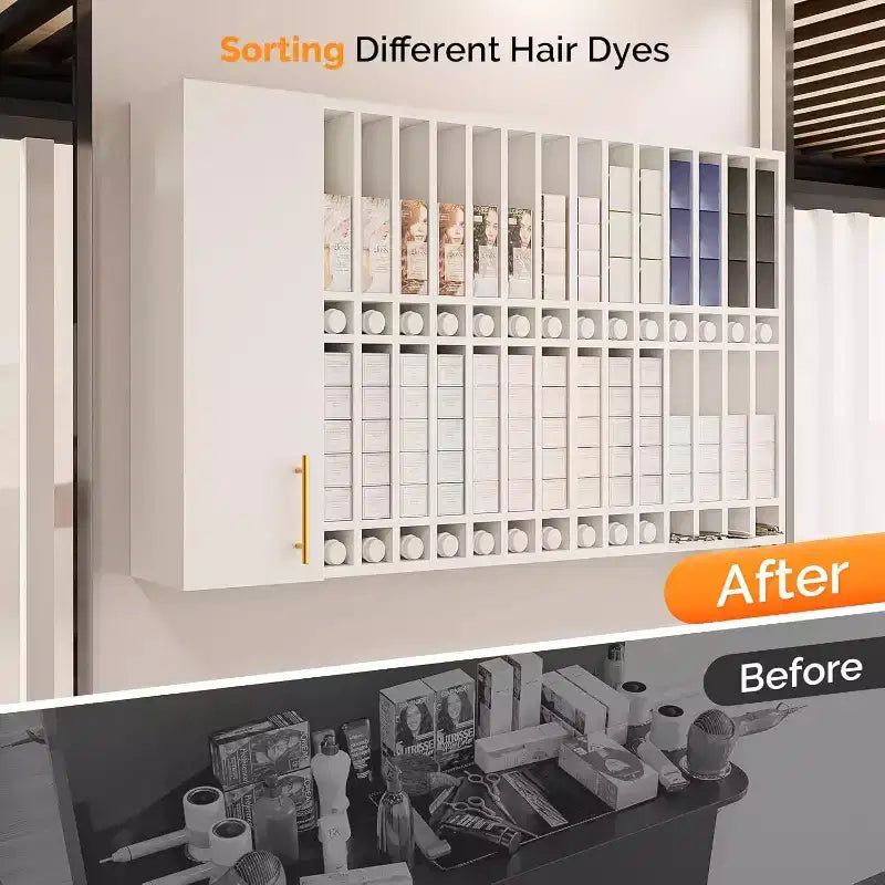 Hair Color Organizer Rack, Wall Mounted Adjustable Salon Storage Cabinet, Black