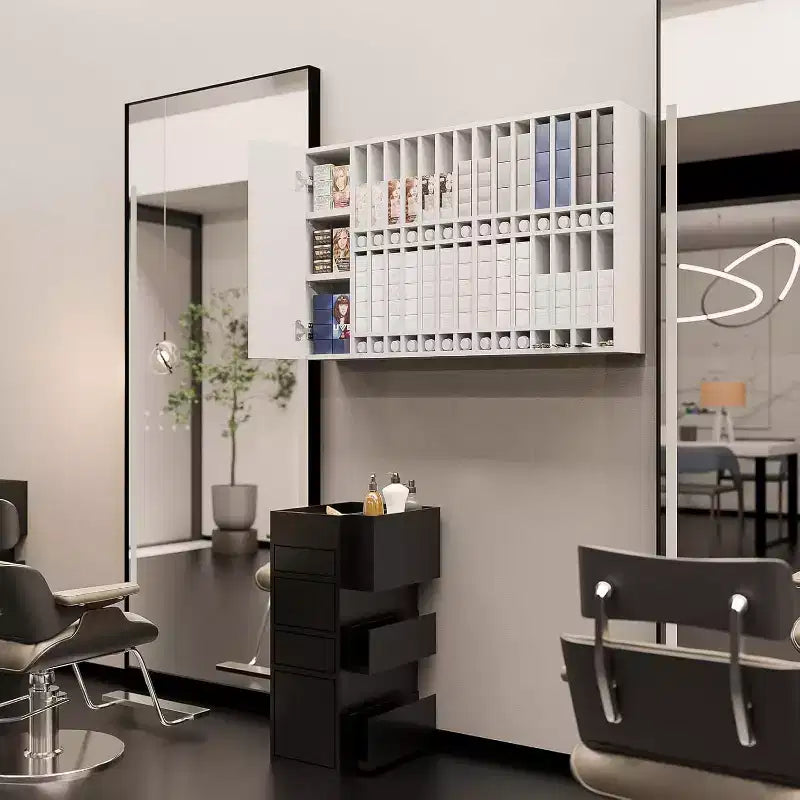 Hair Color Organizer Rack, Wall Mounted Adjustable Salon Storage Cabinet, Black