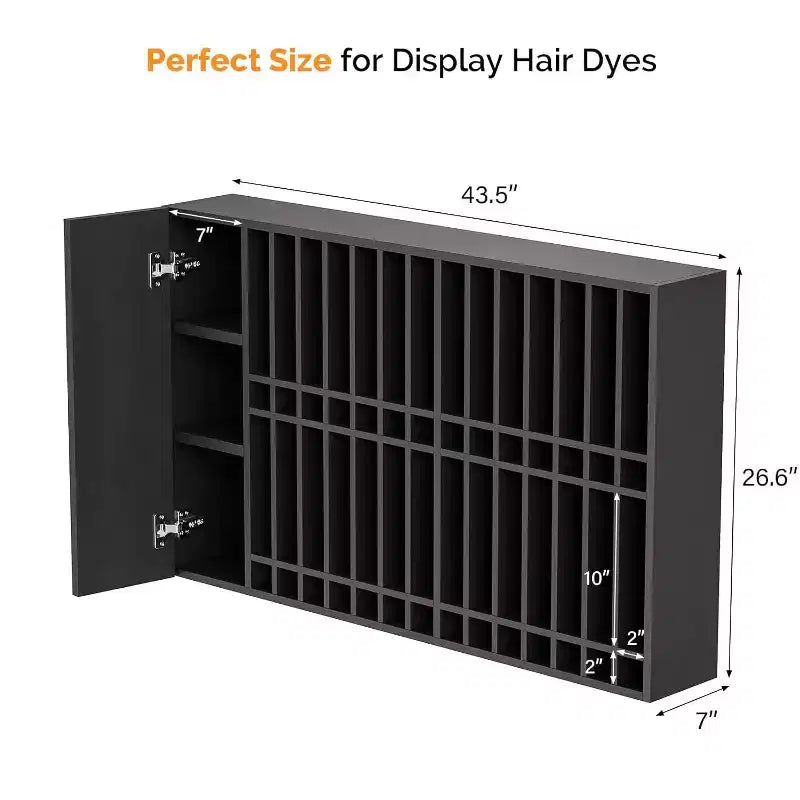 Hair Color Organizer Rack, Wall Mounted Adjustable Salon Storage Cabinet, Black