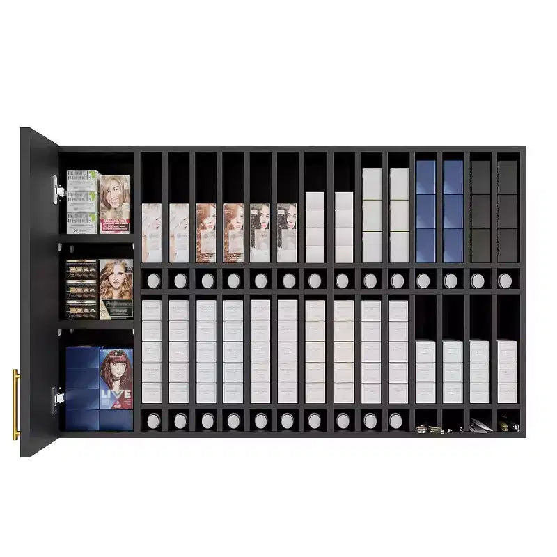 Hair Color Organizer Rack, Wall Mounted Adjustable Salon Storage Cabinet, Black