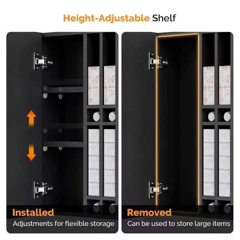 Hair Color Organizer Rack, Wall Mounted Adjustable Salon Storage Cabinet, Black