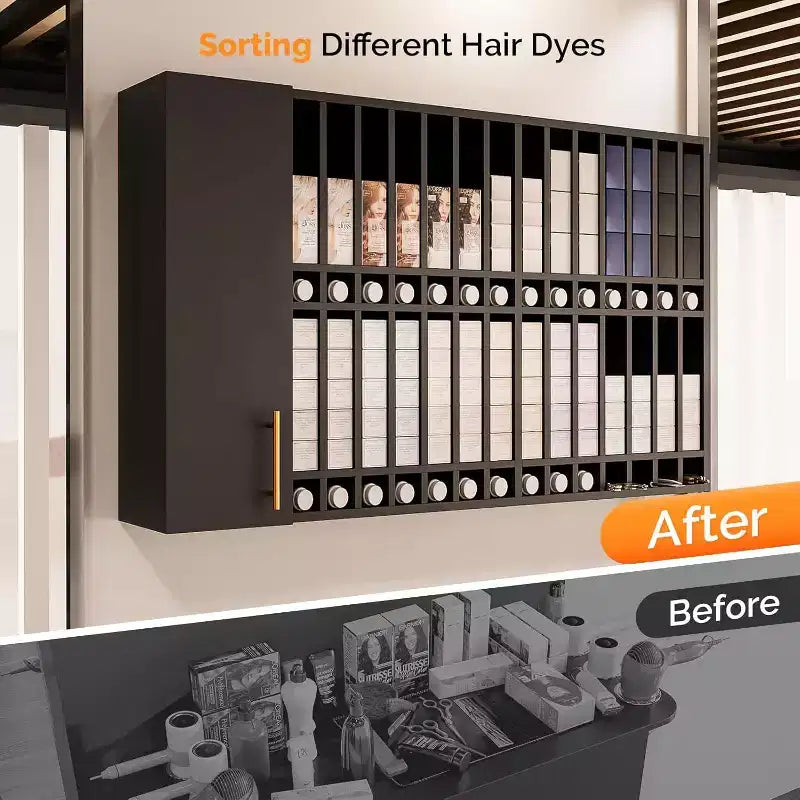 Hair Color Organizer Rack, Wall Mounted Adjustable Salon Storage Cabinet, Black