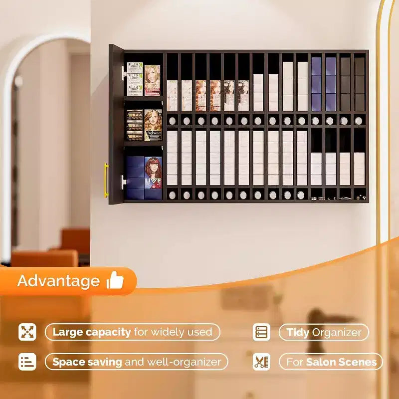 Hair Color Organizer Rack, Wall Mounted Adjustable Salon Storage Cabinet, Black