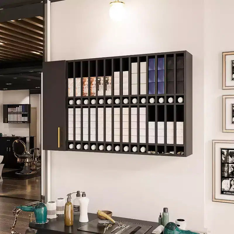 Hair Color Organizer Rack, Wall Mounted Adjustable Salon Storage Cabinet, Black